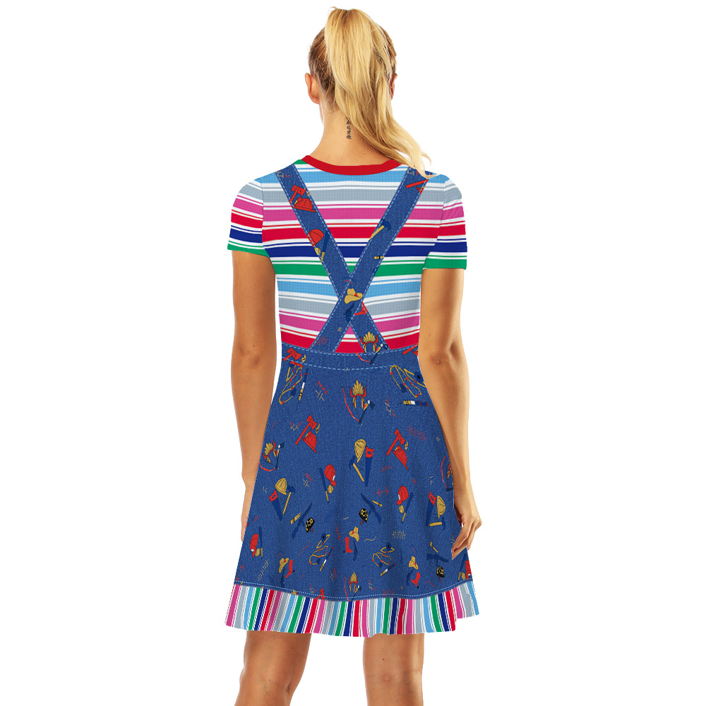 Womens Cosplay Costume Graphic Striped Skirt For Carnival Festival